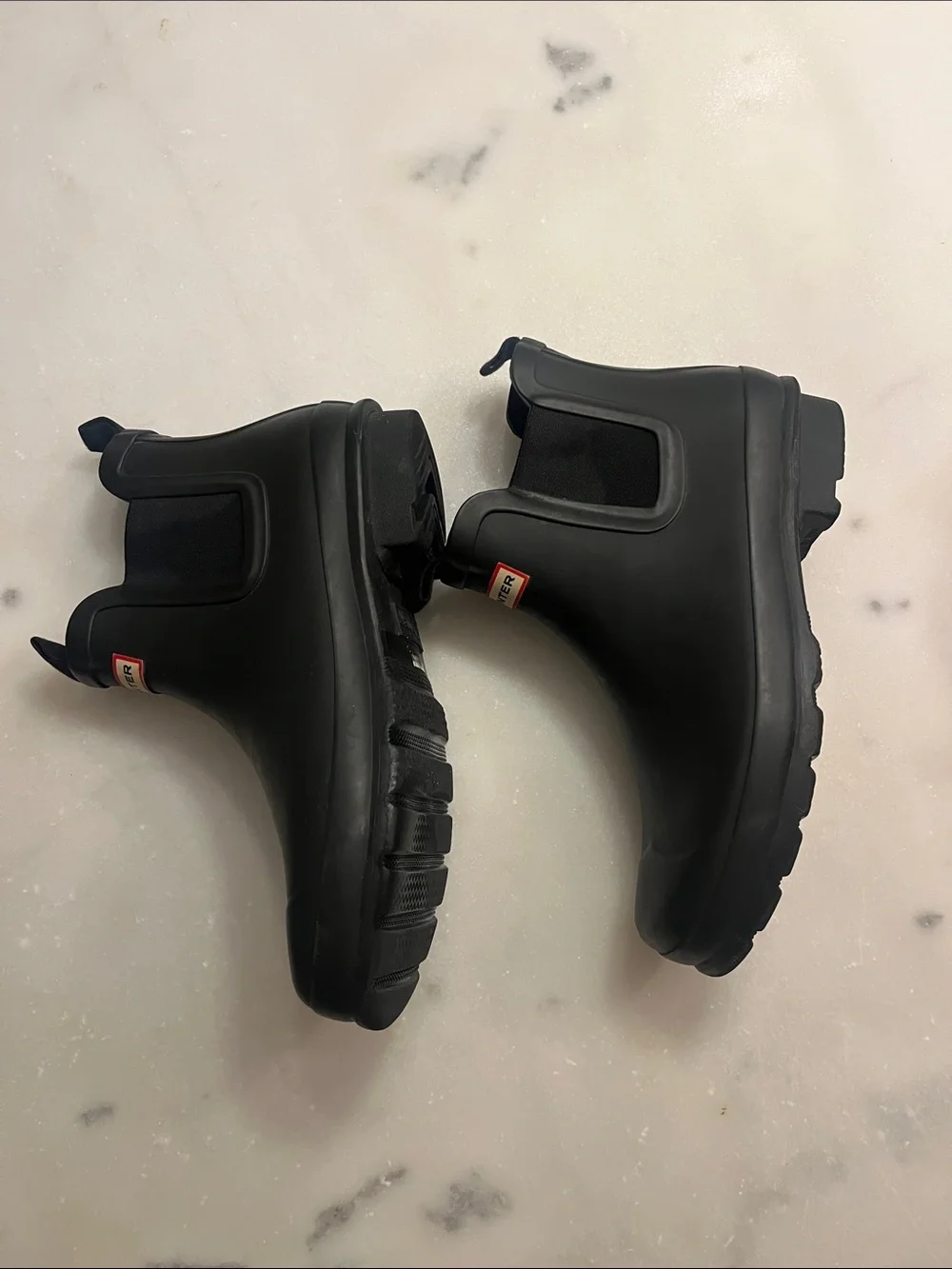 Hunter Kids Black Chelsea Rain Boots with Pull Tabs and Logo